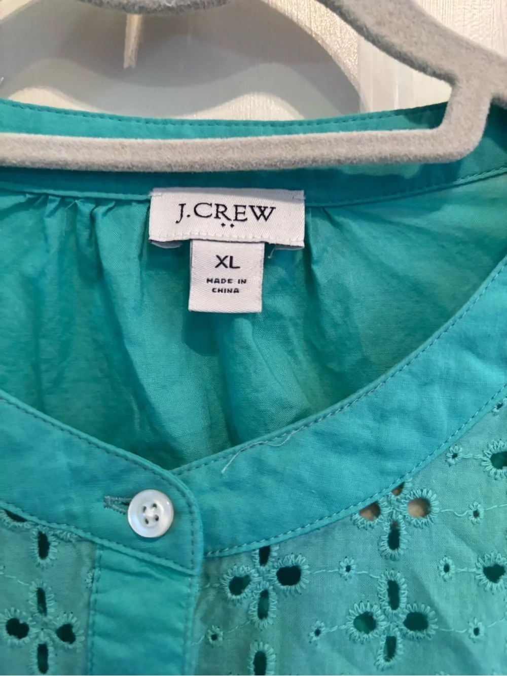 J. Crew Teal Eyelet Yoke Button-Front Top